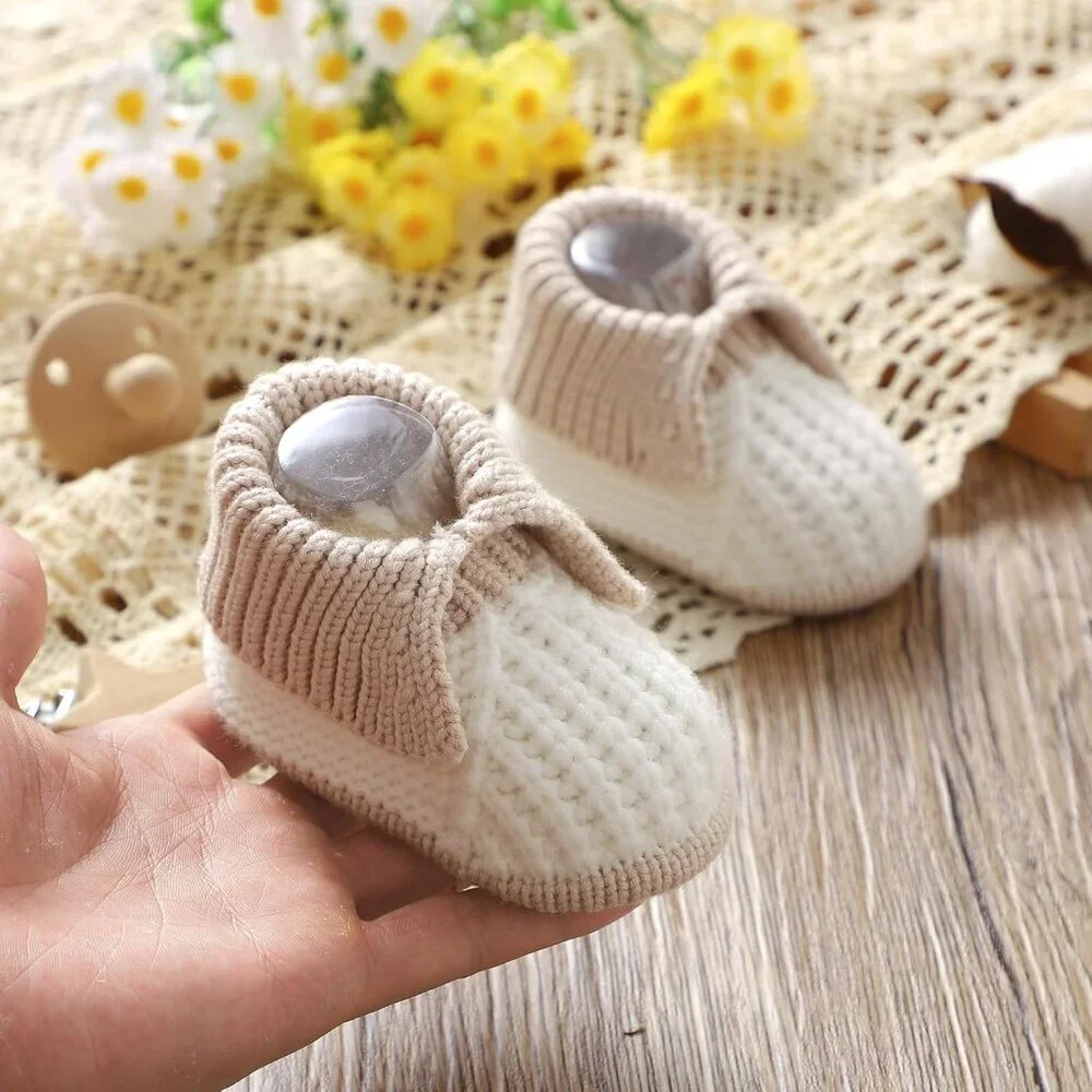Newborn Infant Boys Girls White Knit Crochet Soft Cozy Warm Sock Shoes Boots